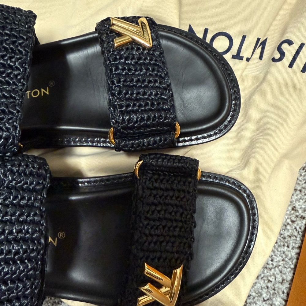 Louis Vuitton Black and Gold Women's Sandals - Picture 5 of 9
